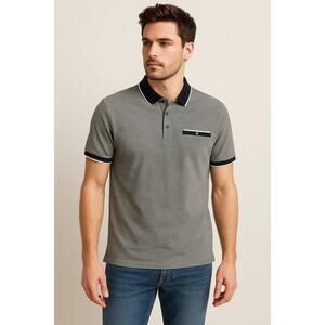 Denim & Flower Ricky Singh Men’s Polo Shirt XL Black Gray Contrast Trim Casual